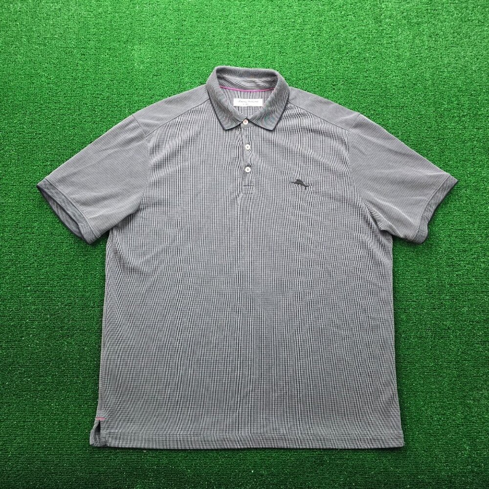Tommy Bahama Polo Shirt Mens Large Gray Short Sleeve Island Zone Beach Summer